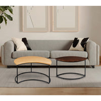 35 Inch 2 Piece Coffee Table with Black Iron Frame, 2 Tone Mango Wood Top In Natural Brown and Walnut -UPT-272894