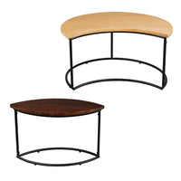 35 Inch 2 Piece Coffee Table with Black Iron Frame, 2 Tone Mango Wood Top In Natural Brown and Walnut -UPT-272894