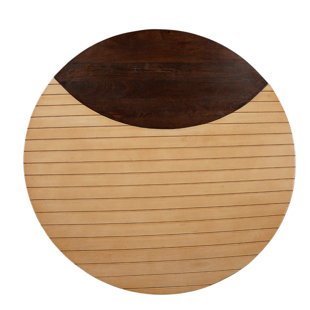 35 Inch 2 Piece Coffee Table with Black Iron Frame, 2 Tone Mango Wood Top In Natural Brown and Walnut -UPT-272894