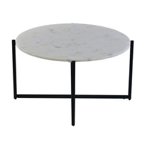 Ivy 30 Inch Marble Top Round Coffee Table with Metal Frame, White and Black - UPT-273474