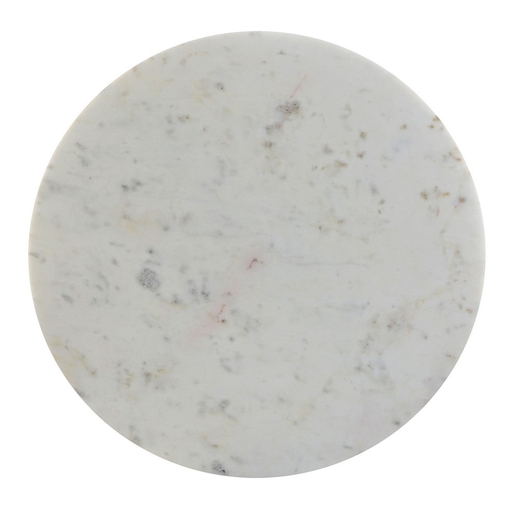 Ivy 30 Inch Marble Top Round Coffee Table with Metal Frame, White and Black - UPT-273474