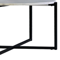 Ivy 30 Inch Marble Top Round Coffee Table with Metal Frame, White and Black - UPT-273474