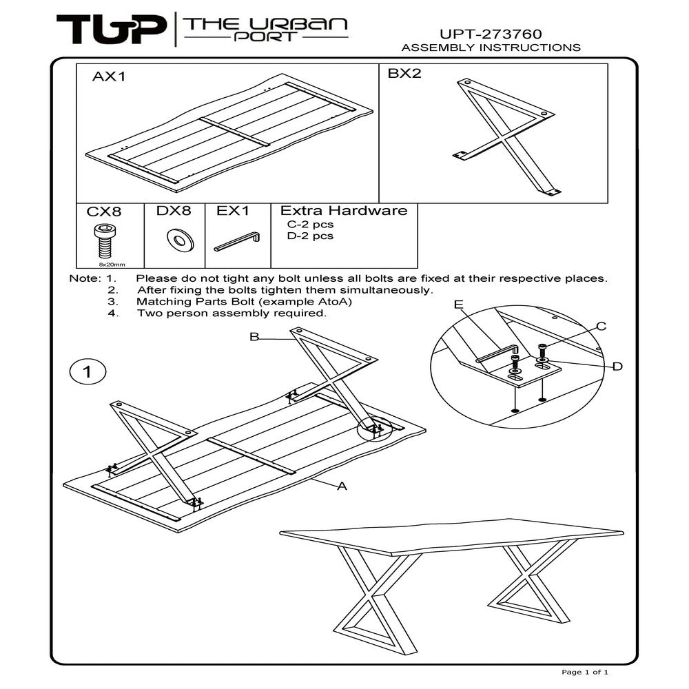67 Inch Rectangular Dining Table with Crossed Black Metal Legs and Natural Brown Faux Live Edge Acacia Wood Top - UPT-273760