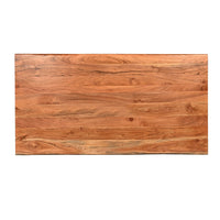 67 Inch Rectangular Dining Table with Crossed Black Metal Legs and Natural Brown Faux Live Edge Acacia Wood Top - UPT-273760