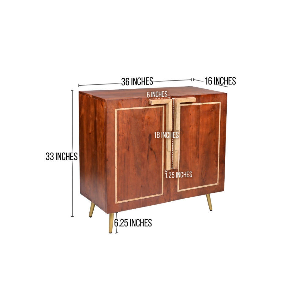 36 Inch Modern 2 Door Wooden Sideboard Buffet Cabinet with Metal Handles, Splayed Legs, Gold, Oak Brown - UPT-274767