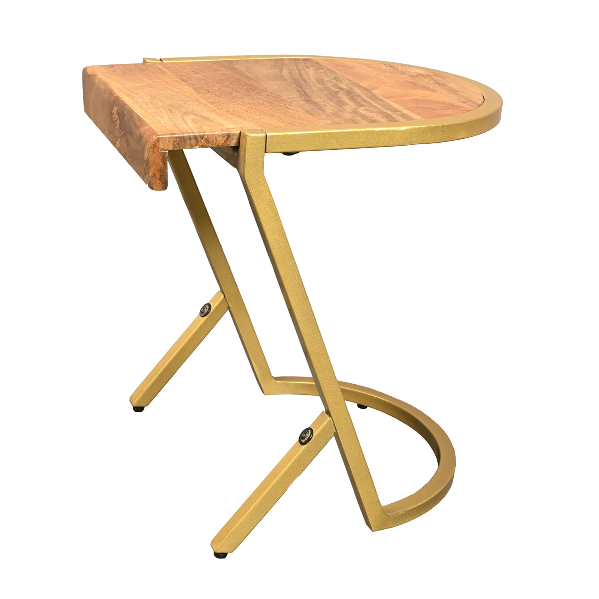 17 Inch Side End C Table, Natural Mango Wood Top with Drop Edge, Iron Gold Angled Frame - UPT-276369