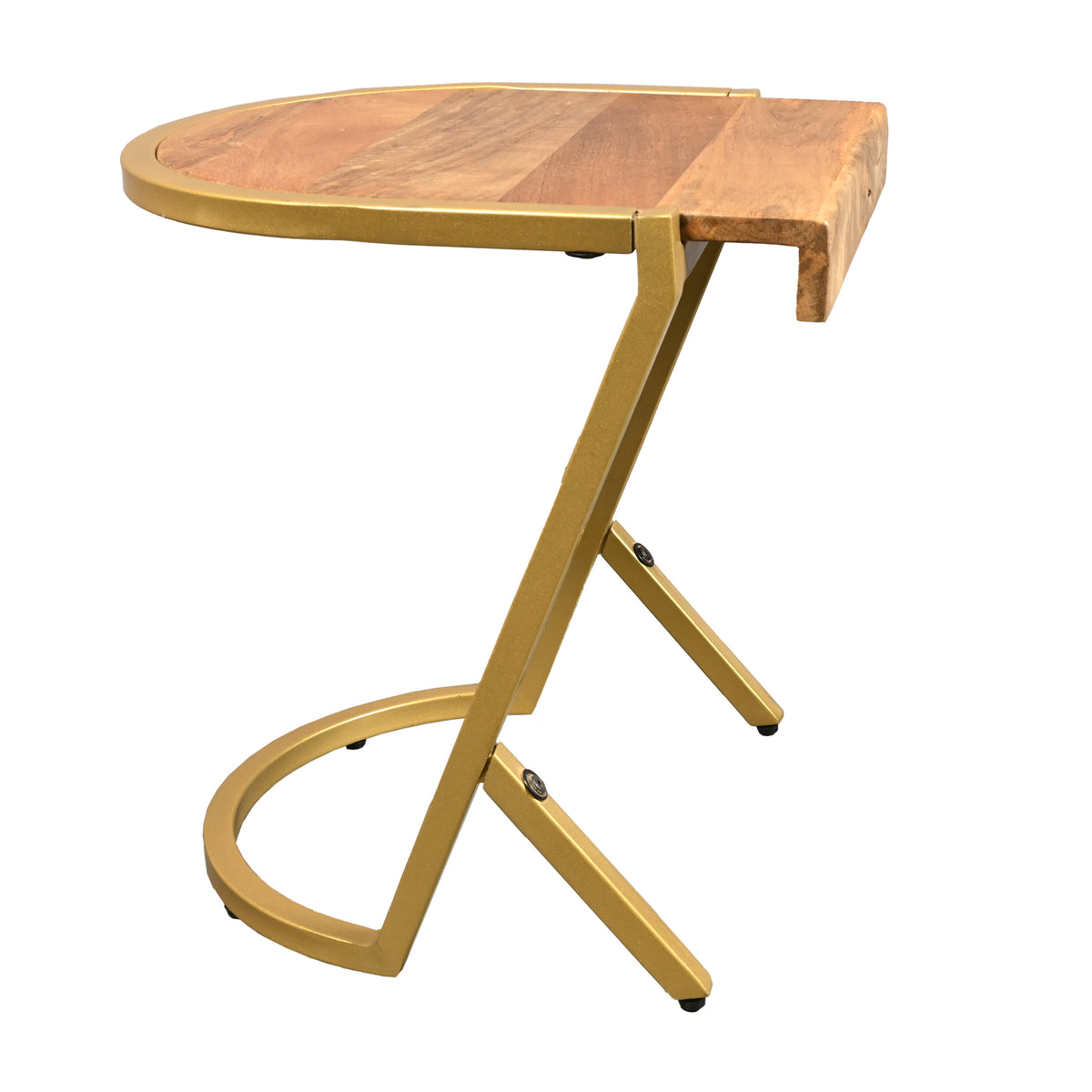 17 Inch Side End C Table, Natural Mango Wood Top with Drop Edge, Iron Gold Angled Frame - UPT-276369