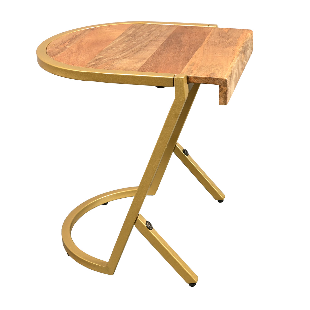 17 Inch Side End C Table, Natural Mango Wood Top with Drop Edge, Iron Gold Angled Frame - UPT-276369