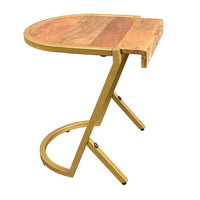 17 Inch Side End C Table, Natural Mango Wood Top with Drop Edge, Iron Gold Angled Frame - UPT-276369