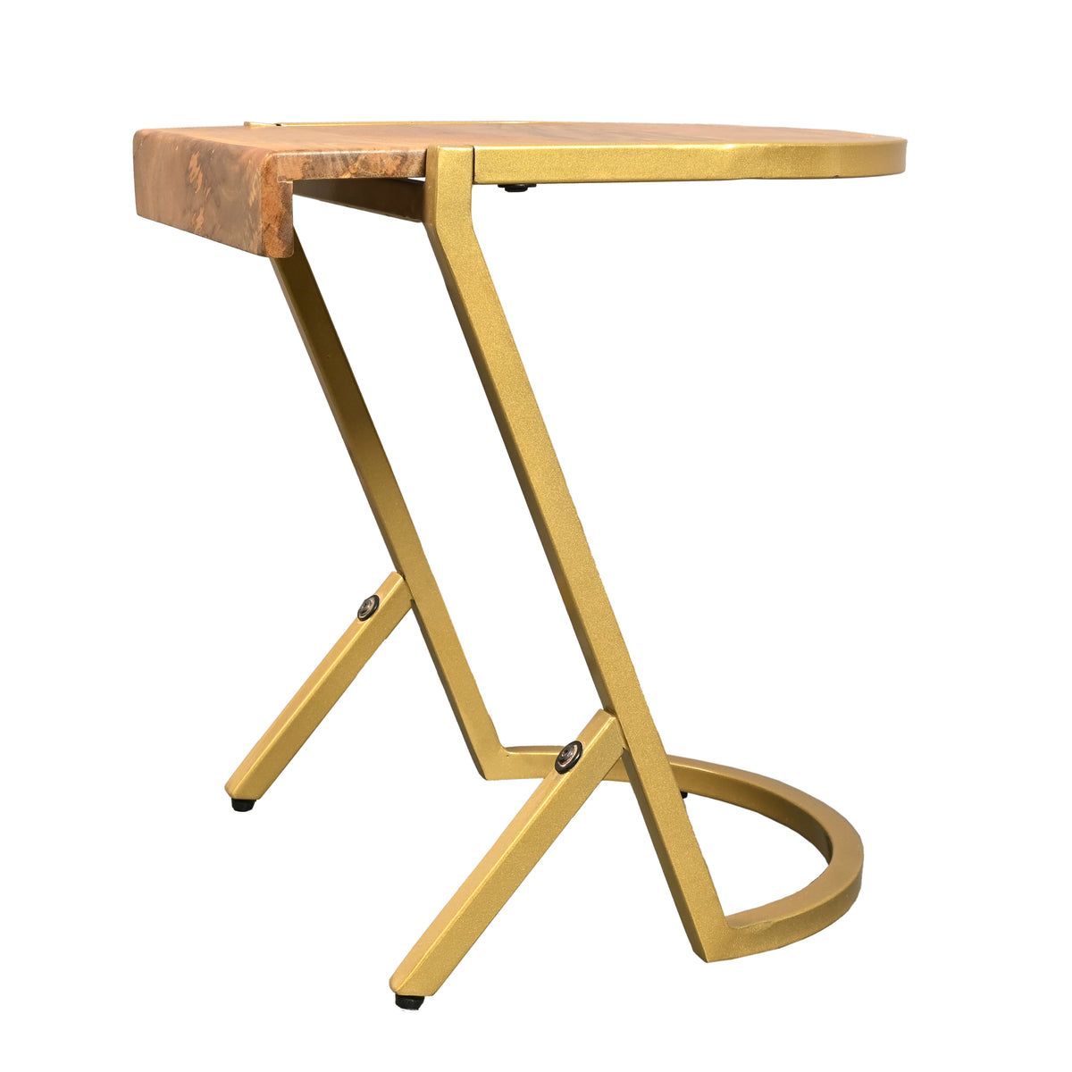 17 Inch Side End C Table, Natural Mango Wood Top with Drop Edge, Iron Gold Angled Frame - UPT-276369