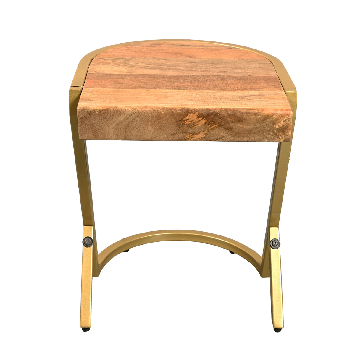 17 Inch Side End C Table, Natural Mango Wood Top with Drop Edge, Iron Gold Angled Frame - UPT-276369