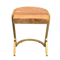 17 Inch Side End C Table, Natural Mango Wood Top with Drop Edge, Iron Gold Angled Frame - UPT-276369