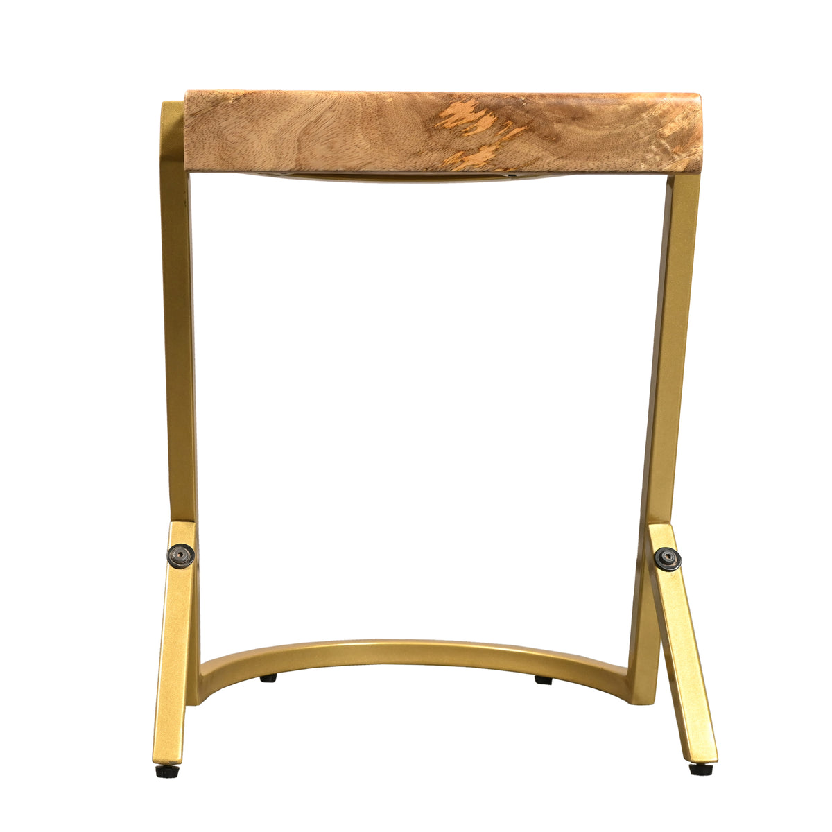 17 Inch Side End C Table, Natural Mango Wood Top with Drop Edge, Iron Gold Angled Frame - UPT-276369