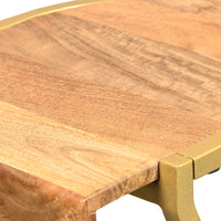 17 Inch Side End C Table, Natural Mango Wood Top with Drop Edge, Iron Gold Angled Frame - UPT-276369