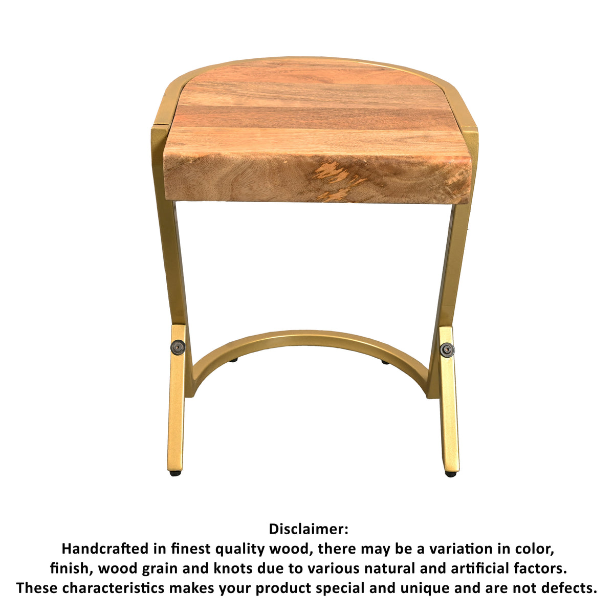 17 Inch Side End C Table, Natural Mango Wood Top with Drop Edge, Iron Gold Angled Frame - UPT-276369