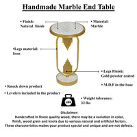 Soho Side End Table with Round Marble Top, Gold Oblong Frame, 21-Inch Height The Urban Port