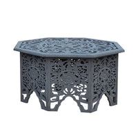 Nesting Coffee Tables, Set of 2, Handcrafted Carved Cut Out Floral Motifs, Antique White and Gray - UPT-277207