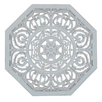 Nesting Coffee Tables, Set of 2, Handcrafted Carved Cut Out Floral Motifs, Antique White and Gray - UPT-277207
