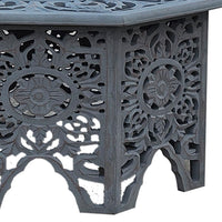 Nesting Coffee Tables, Set of 2, Handcrafted Carved Cut Out Floral Motifs, Antique White and Gray - UPT-277207