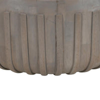 Alisha 36 Inch Coffee Table, Handcrafted Drum Shape with Ribbed Edges, Gray Mango Wood  - UPT-293349