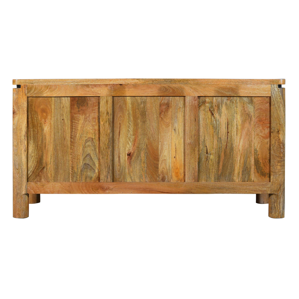 54 Inch Sideboard Console with 3 Grooved Cabinet Doors, Iron Handles, Natural Brown Mango Wood  - UPT-293351