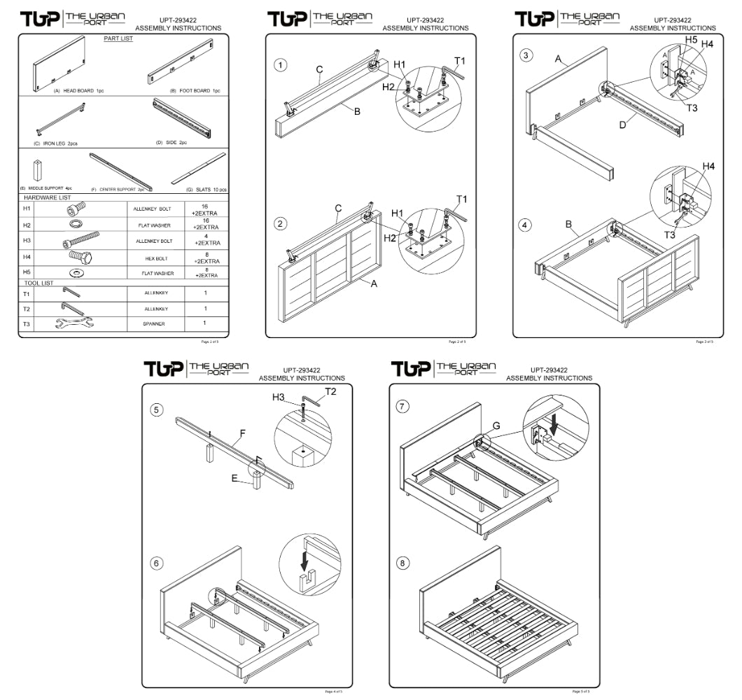Bree Modern Rustic King Size Platform Bed, Brown Acacia & Mango Wood Frame, Angled Black Iron Legs - UPT-293422