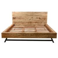 Bree Modern Rustic King Size Platform Bed, Brown Acacia & Mango Wood Frame, Angled Black Iron Legs - UPT-293422