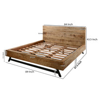 Bree Modern Rustic King Size Platform Bed, Brown Acacia & Mango Wood Frame, Angled Black Iron Legs - UPT-293422