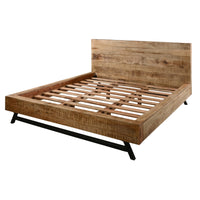 Bree Modern Rustic Queen Size Platform Bed, Brown Acacia & Mango Wood Frame, Black Iron Angled Legs - UPT-293423
