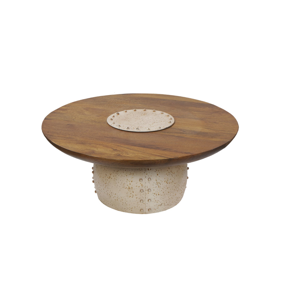 35 Inch Coffee Table, Walnut Finish Mango Wood Top, Handcrafted Rustic Iron Base - UPT-294092