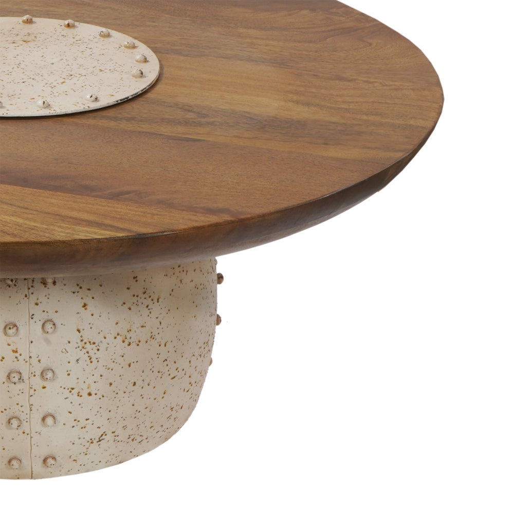 35 Inch Coffee Table, Walnut Finish Mango Wood Top, Handcrafted Rustic Iron Base - UPT-294092