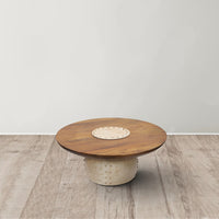 35 Inch Coffee Table, Walnut Finish Mango Wood Top, Handcrafted Rustic Iron Base - UPT-294092