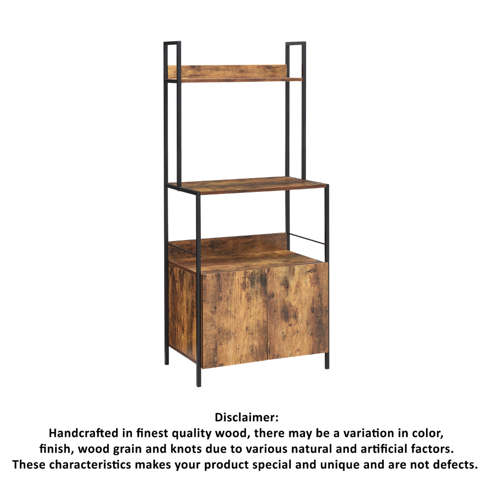 66 Inch Industrial Style 3 Tier Kitchen Baker Rack with Storage Cabinet, Rustic Brown, Black Metal Frame - UPT-294325