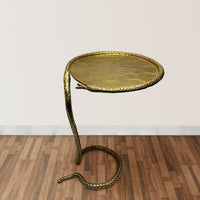 22 Inch Side End Table, Handcrafted Textured Snake Skin Pattern Base, Brass Aluminum - UPT-295598