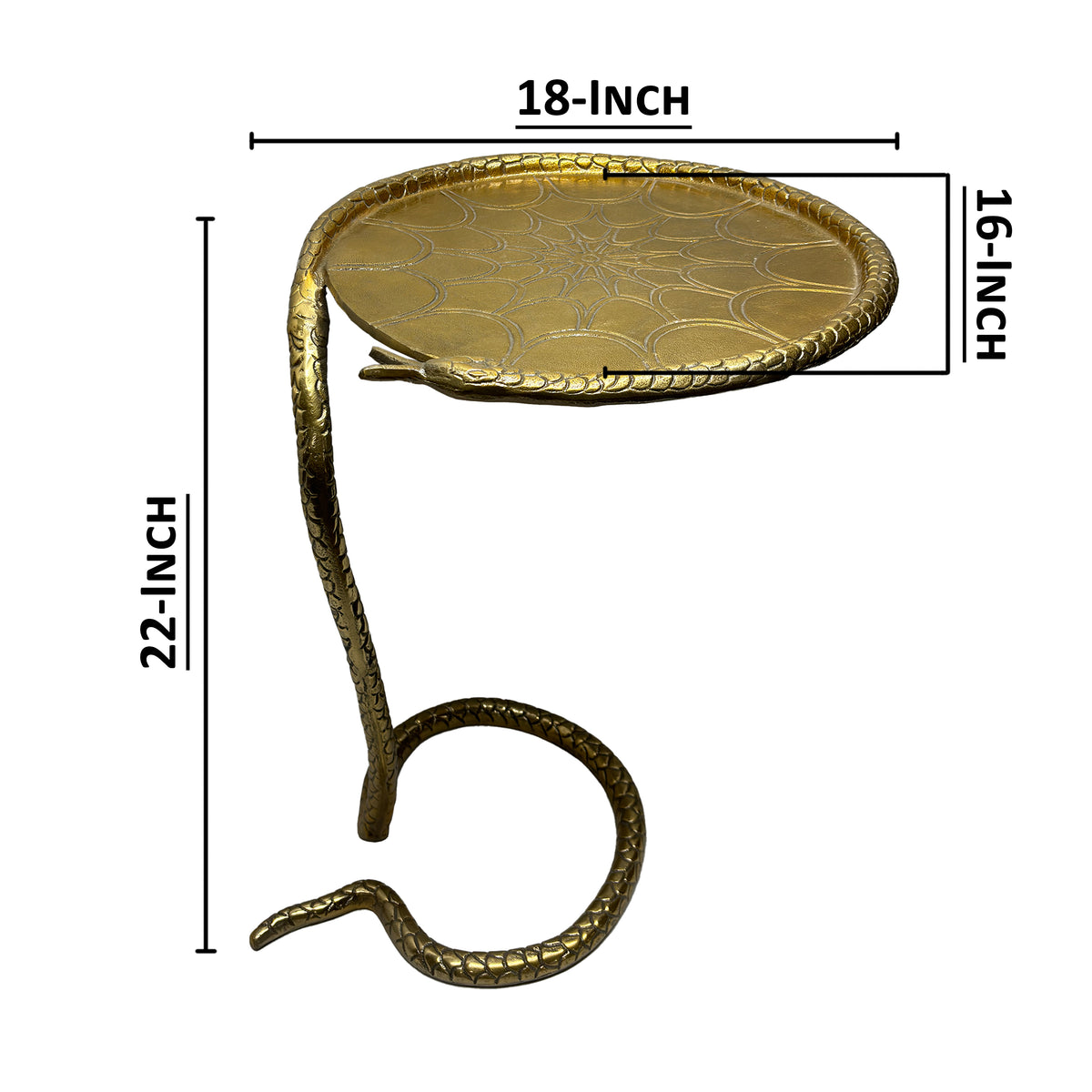 22 Inch Side End Table, Handcrafted Textured Snake Skin Pattern Base, Brass Aluminum - UPT-295598