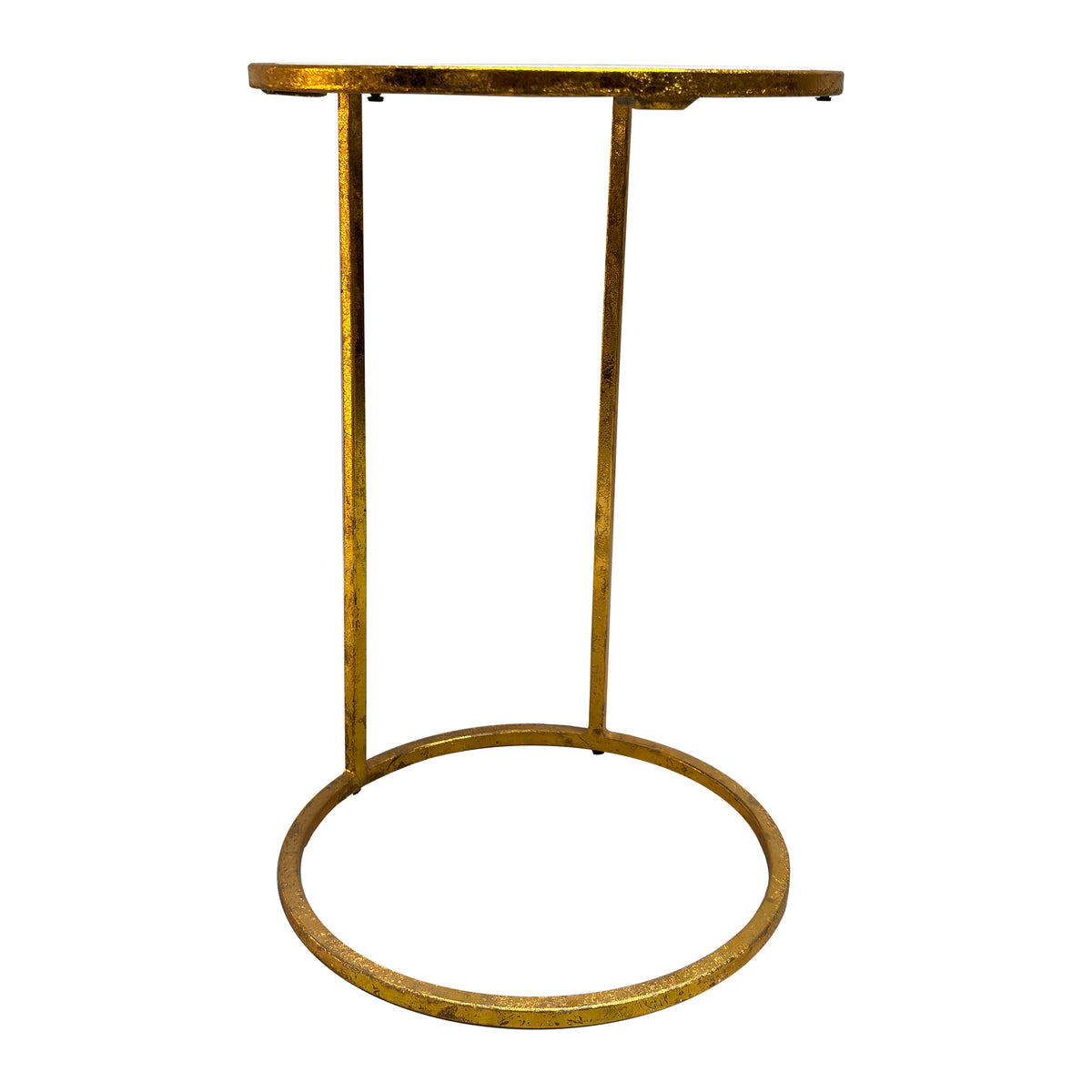 20 Inch Round Side End Table, White Marble Top with Blue Agate Stone Inlay, Gold Foil Finish Iron Frame - UPT-295599