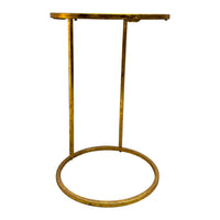 20 Inch Round Side End Table, White Marble Top with Blue Agate Stone Inlay, Gold Foil Finish Iron Frame - UPT-295599