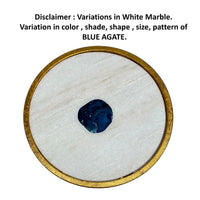 20 Inch Round Side End Table, White Marble Top with Blue Agate Stone Inlay, Gold Foil Finish Iron Frame - UPT-295599