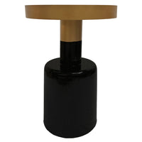 20 Inch Round Side End Table, Gold Banded Natural White Marble Top, Black Enamel Coated Iron Pedestal Base - UPT-295600