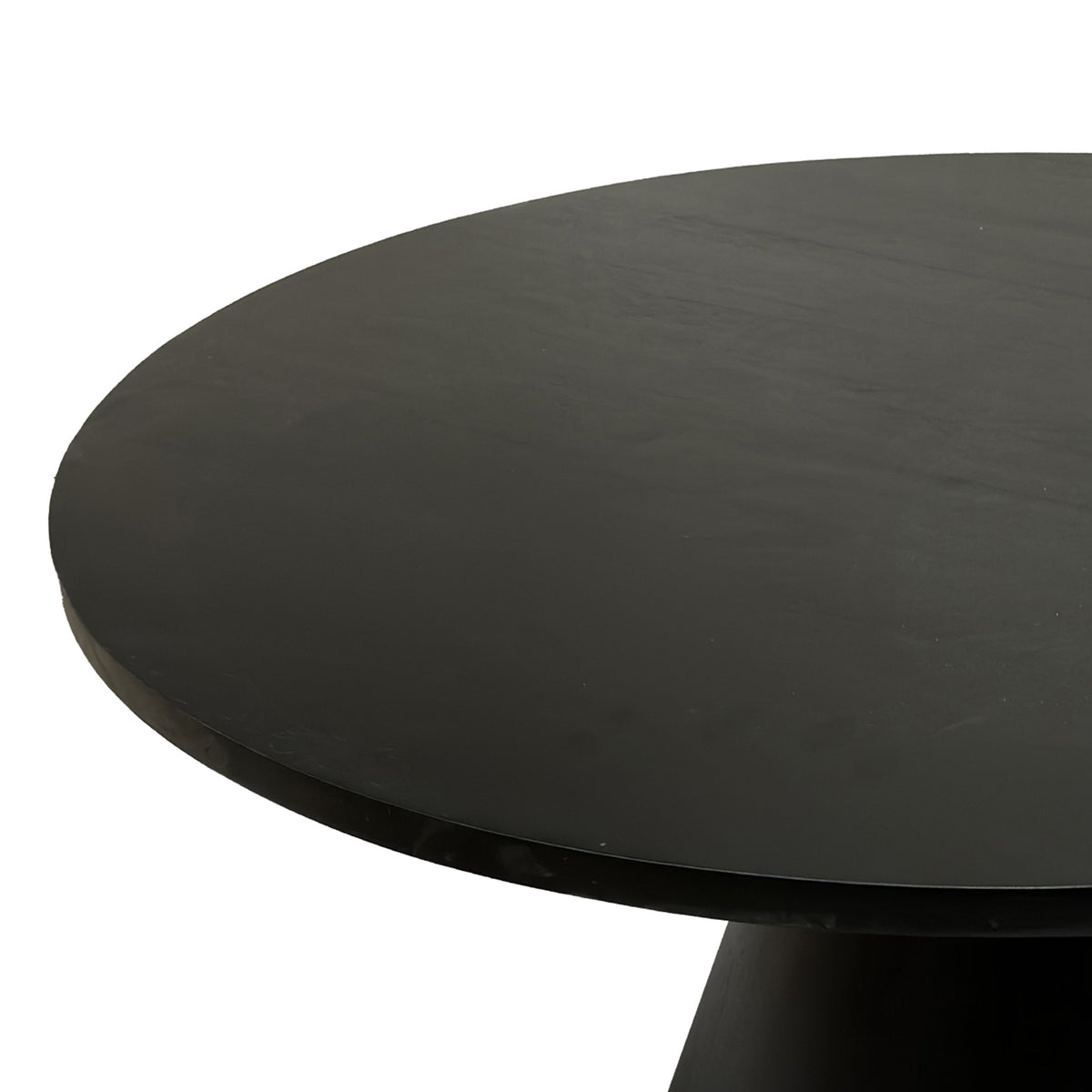 Fawn 32 Inch Coffee Table, Black Mango Wood Round Top, Modern Tapered Pedestal Base, Shiny Brass Support - UPT-295601