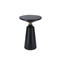 Fawn 20 Inch Side End Table, Black Mango Wood Round Top with Pedestal Base, Shiny Brass Support - UPT-295602