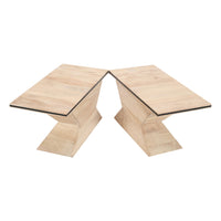 34 Inch Coffee Table, Handcrafted 2 Piece Split Design with Hourglass Base, White Washed Natural Mango Wood -UPT-296155