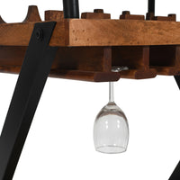 30 Inch Rolling Wine Bar Cart, 2 Tray Tops, Stemware Rack, Bottle Holder, Natural Brown Mango Wood - UPT-296157