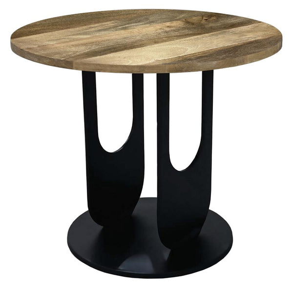 22 Inch Side End Table, Round Natural Mango Wood Top,  Black Iron U Shaped Legs - UPT-297048