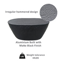 Josi 36 Inch Coffee Table, Handcrafted Hammered Design, Matte Black Sculptural Aluminum Frame - UPT-298828