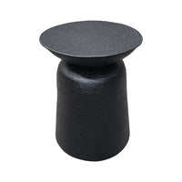 Josi 21 Inch Round Side End Table, Handcrafted Hammered Design, Drum Pedestal Aluminum Base, Matte Black - UPT-298829