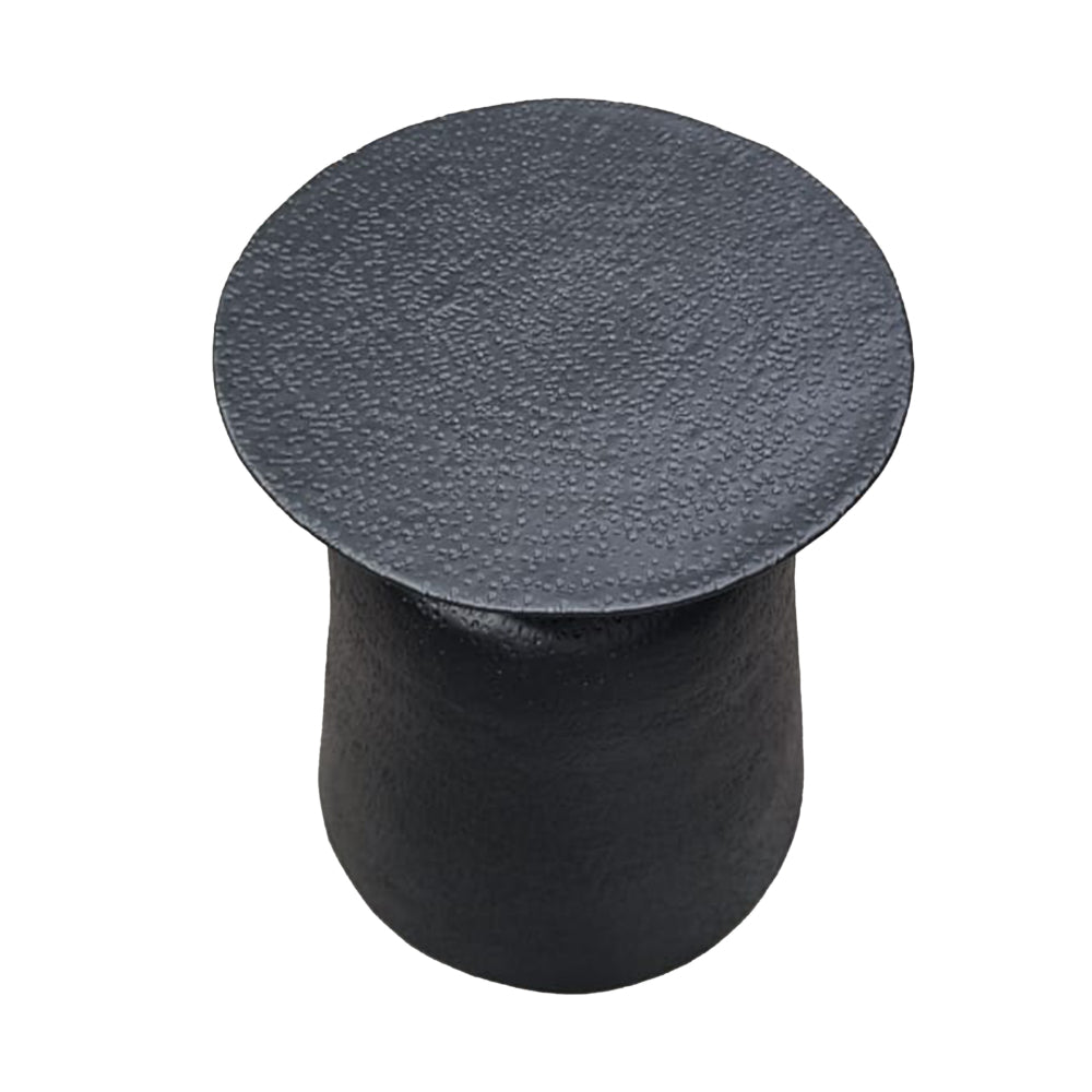 Josi 21 Inch Round Side End Table, Handcrafted Hammered Design, Drum Pedestal Aluminum Base, Matte Black - UPT-298829