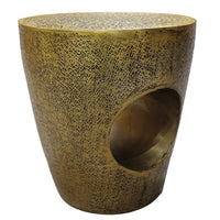 Nala 17 Inch Side End Table, Tapered Drum Shape with Unique Hollow Center, Antique Brass Aluminum - UPT-298833