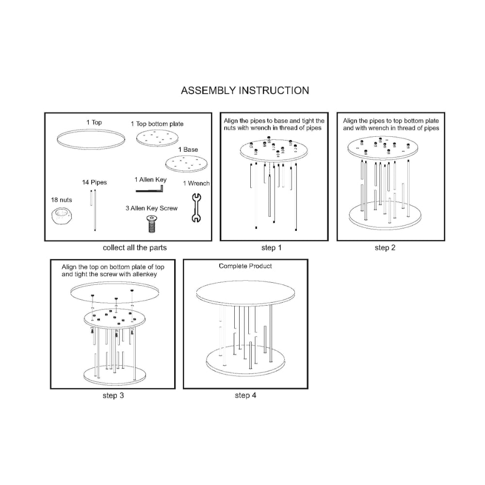 Neci 31 Inch Coffee Table, Round Matte Black Tray Top, Modern Rod Supports with Brass Base - UPT-298834