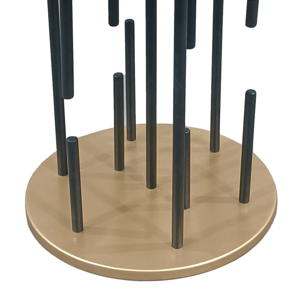 Neci 20 Inch Side End Table, Round Matte Black Tray Top, Modern Rod Supports with Brass Base - UPT-298835